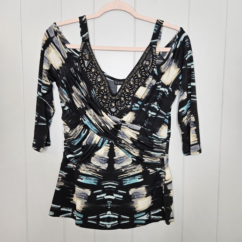 Venus‎ Off Shoulder Top Beautiful Beaded V Neck Size M